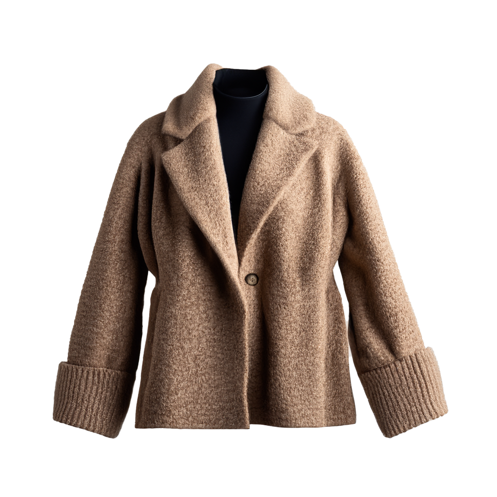 Classic Camel Cropped Wool Coat
