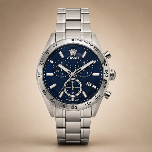 Versace Silver-Black Chronograph Watch