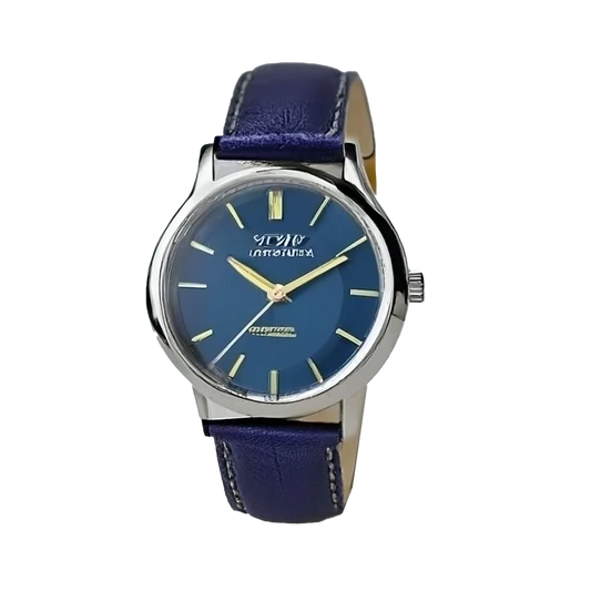 Classic Blue Leather Strap Watch